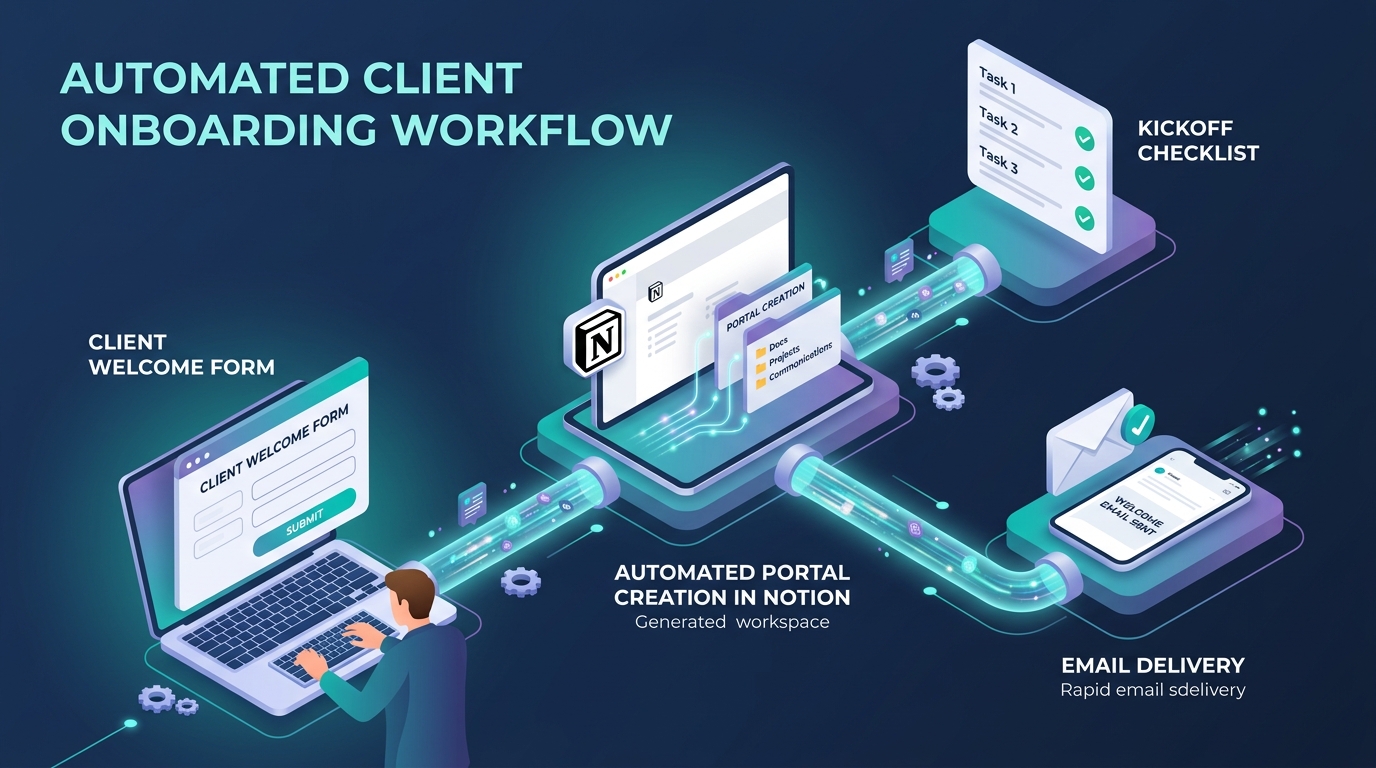 The Automated Client Onboarding System - automated client intake and kickoff workflow diagram