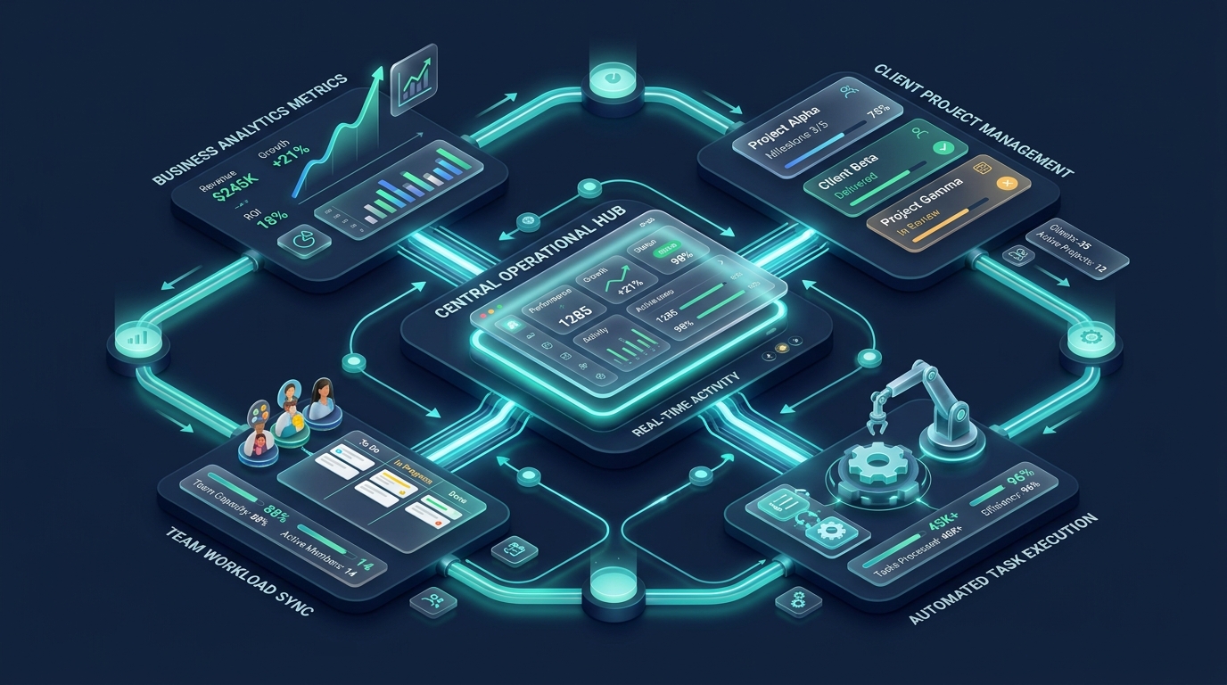 The Hidden Reason Your Business Will Never Scale: And It Has Nothing to Do With Your Offer - central business automation architecture diagram